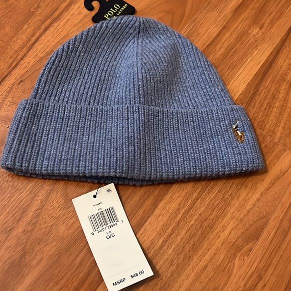 NEW Polo Ralph Lauren Baby Blue Wool Blend Cuff Knit Beanie Hat Men - Picture 3 of 3